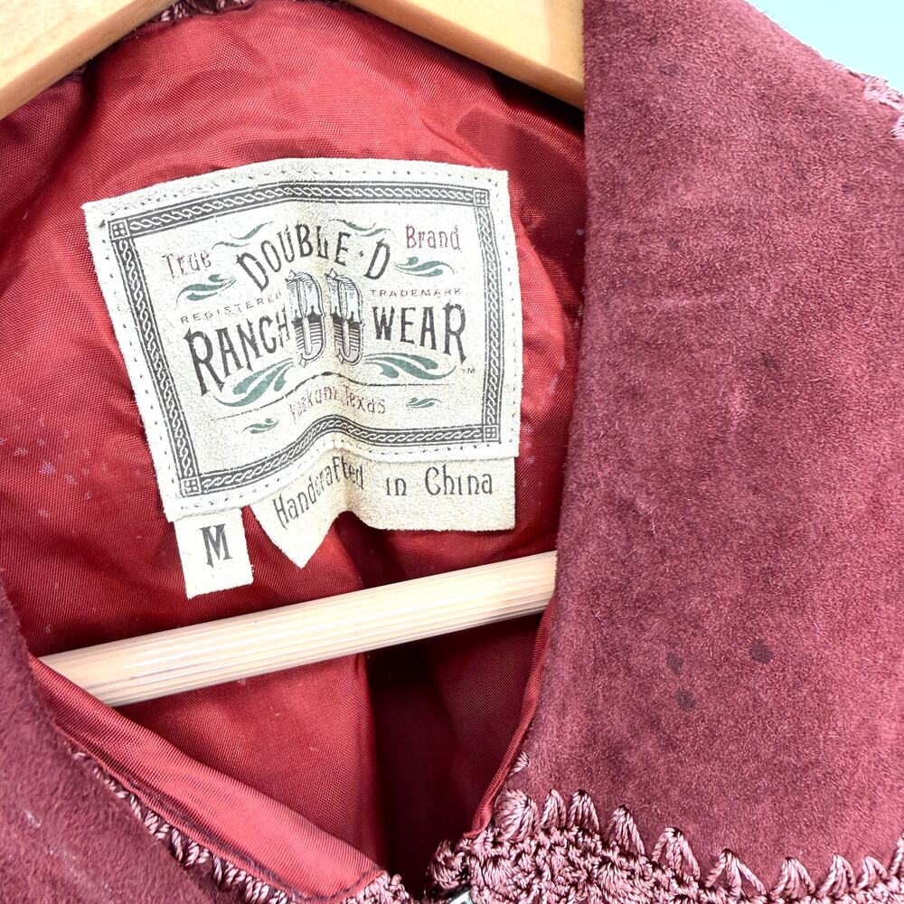 Vintage 90s Double D Ranchwear Maroon Genuine Suede Concho Button Vest - Picture 6 of 9